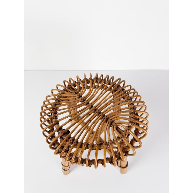 Wood Mid-Century Italian Handcrafted Cane Bamboo & Rattan Stool in the style of Albini for Tito Agnoli, 1960s For Sale - Image 7 of 18