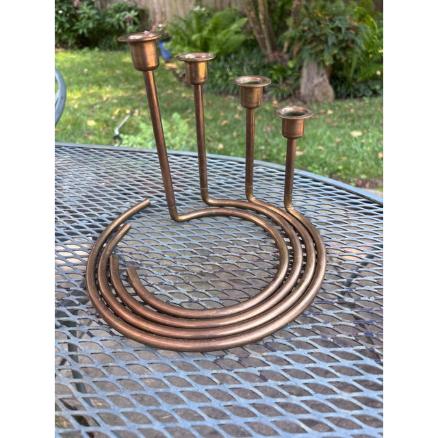 1960s Vintage Set of 4 Brass Graduated Nesting Ring Shaped Candle Holders Circa 1960's For Sale - Image 5 of 9
