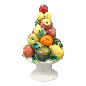 15" Vintage Italian Ceramic Fruit Topiary Centerpiece – Hand-Painted Majolica Style Compote – Tuscan / European Traditional - Lemon and Orange