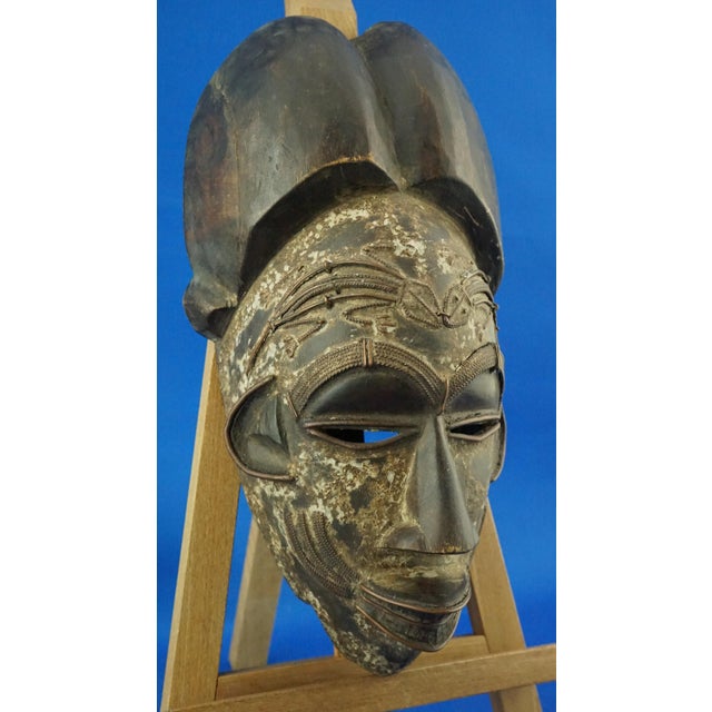 Brown Antique African Ethnic Tribal Mask in Wenge Wood and Copper, 1890s For Sale - Image 8 of 18