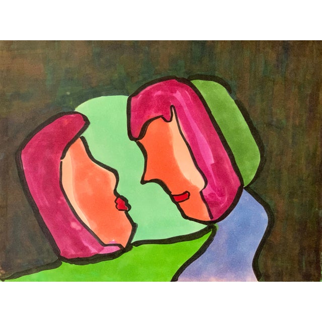 1980s Marker Drawing "Two Women" Nyc Artist John Peters For Sale