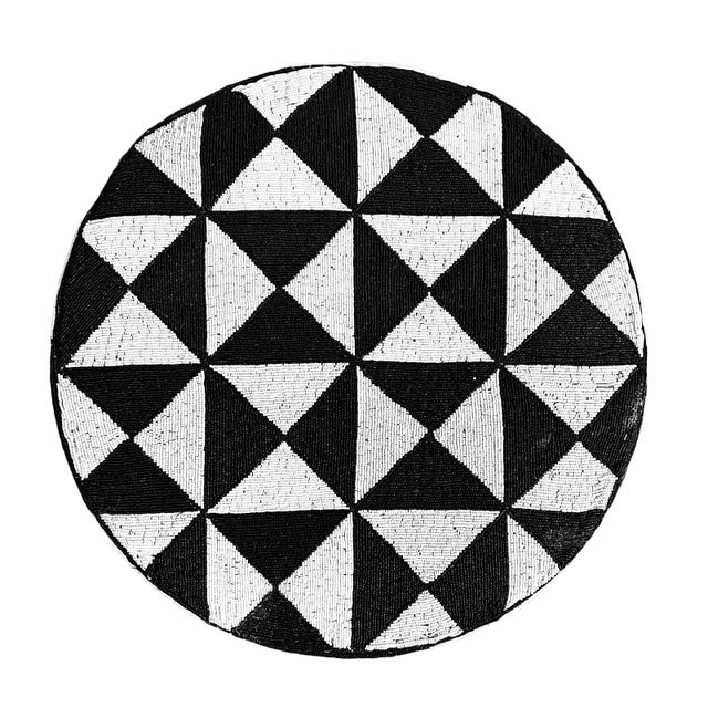 Tribal Vintage Black & White Yoruba Beaded Stool Table Large For Sale - Image 3 of 8