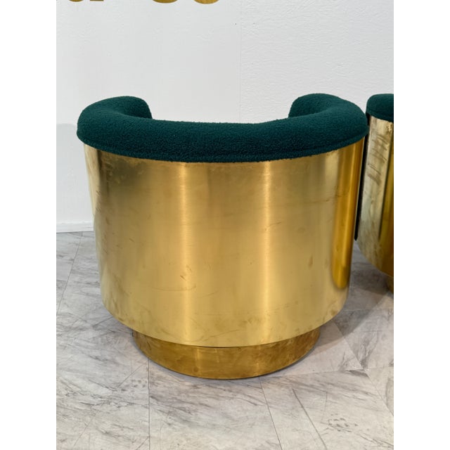 Modern Pair of Italian Brass and Turquoise Bouclé Club Chairs, 1970s For Sale - Image 3 of 9