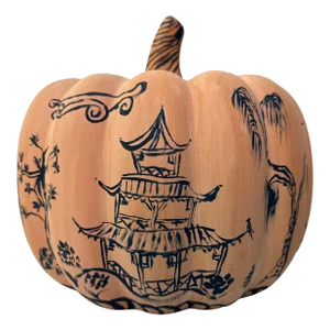 Hand Painted Chinoiserie Ceramic Pumpkin