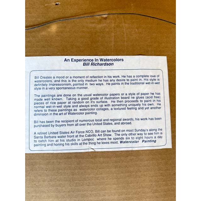 Paint Bill Richardson Framed Modern Floral Still Life Watercolor Painting 1980’s 24” X 36” For Sale - Image 7 of 9