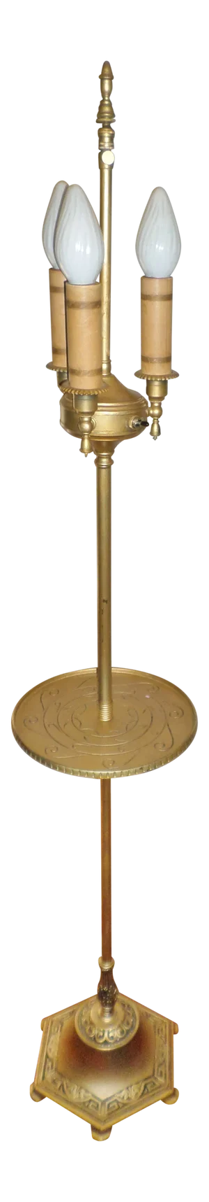 Antique Art Deco Metal Torchiere 3 Arm Candlestick Floor Lamp
