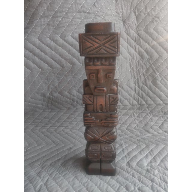 vintage carved wood tiki styled after the Bolivia Ponce Monolith Tiwanaku figure. It measures 11.75 tall x 2.25" wide x...
