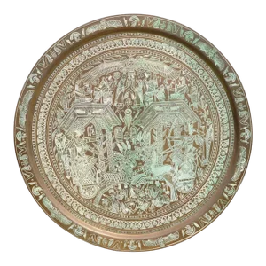 Large 30" Egyptian Hieroglyphics Inspired Copper Platter Tray Charger