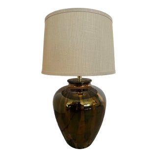 1980s Large High Gloss Mottled Tortoise Shell/Drip Glaze Table Lamp For Sale