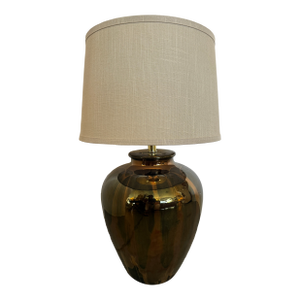 1980s Large High Gloss Mottled Tortoise Shell/Drip Glaze Table Lamp