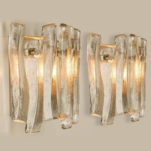 Textured Ice Glass Chrome Wall Lights attributed to J. T. Kalmar for Kalmar, 1970 For Sale - Image 3 of 11
