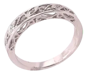 14 Karat White Gold Diamond Wedding Band Anniversary Filigree Ring, Size 6
