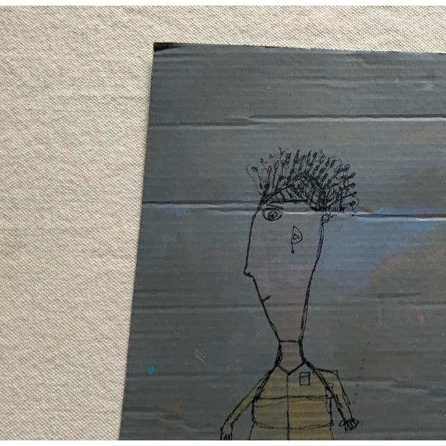Abstract 1980s Folk Art Double-Sided Painting on Cardboard, Signed Simon For Sale - Image 3 of 12