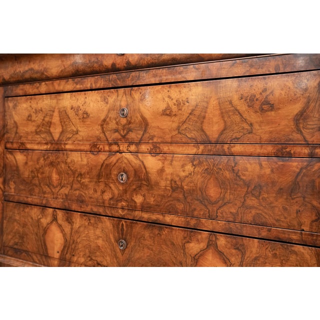 French Louis Philippe Chest or Commode of Burr Walnut With Marble Top For Sale - Image 12 of 12