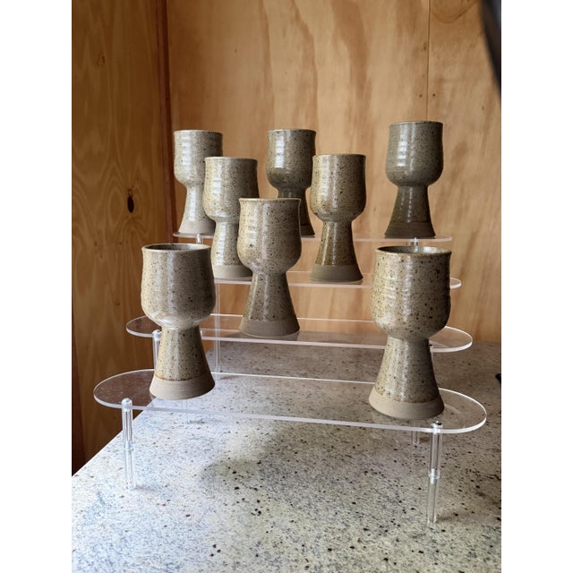 Handmade Speckled Stoneware Goblets, Set of 8 For Sale - Image 6 of 18