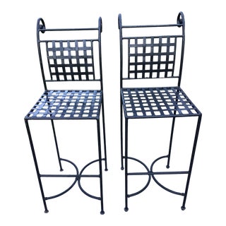 Salterini Style Wrought Iron Bar Stools - a Pair For Sale