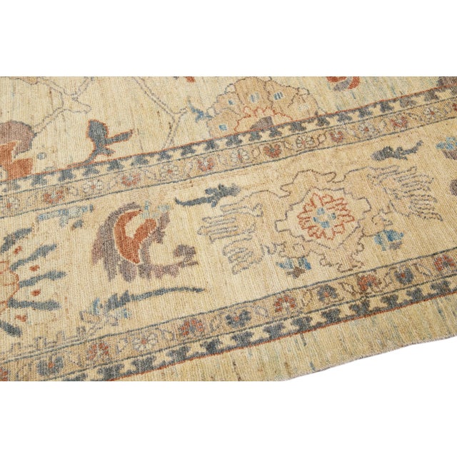 Tan Modern Sultanabad Handmade Floral Motif Wool Rug For Sale In New York - Image 6 of 12