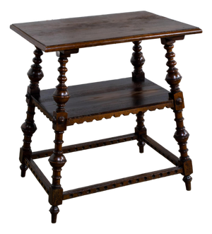 Late 19th to Early 20th Century Wilhelminian or Jacobean Revival Oak Side or Lamp Table With 2 Tier Design