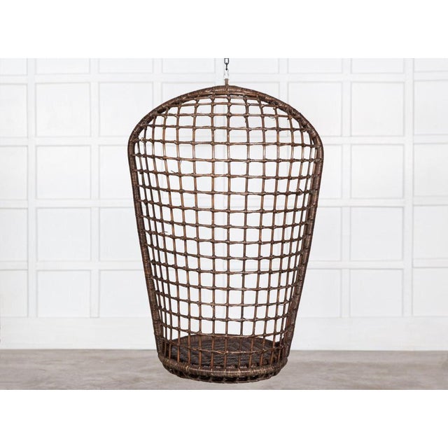 Mid-Century French Bamboo Rattan Swinging Egg Chair For Sale - Image 4 of 16