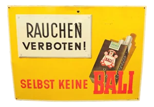 Flat Advertising Metal Sign from Bali Cigarettes, 1950s