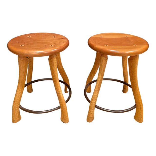 1990s Bradford Woodworking Ax Handle Dining Stools – Pair For Sale