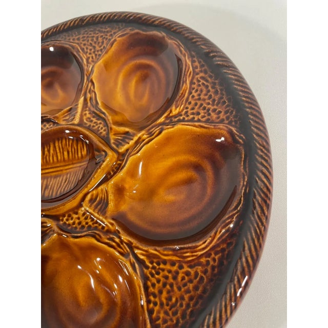 1960s French St Clement Majolica Honey Brown Oyster Plate For Sale - Image 9 of 14