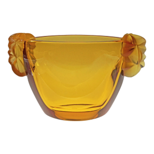 Vintage Art Deco Style Modern Sevres Amber Crystal Vase With Frosted Handles Signed Cristal Sevres France Art Glass