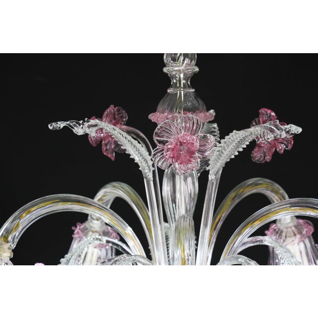 Pink Vintage Venetian Chandelier, Pink Murano Glass, 1960s For Sale - Image 8 of 16