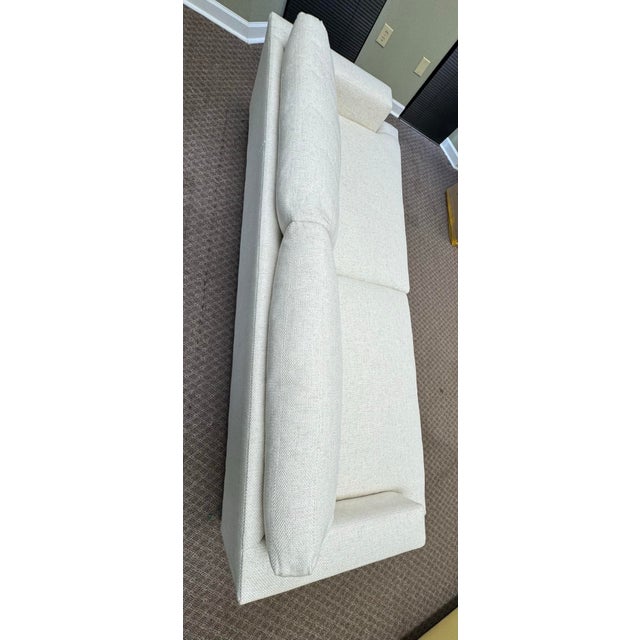 Lee Industries 8 Foot Two Cushion Sofa With Oak Base in White Woven Linen Blend Fabric For Sale In Greenville, SC - Image 6 of 10