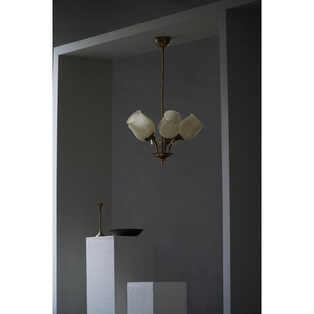 Mid-Century Modern Pendant Light in Brass and Glass, 1950s For Sale - Image 3 of 14