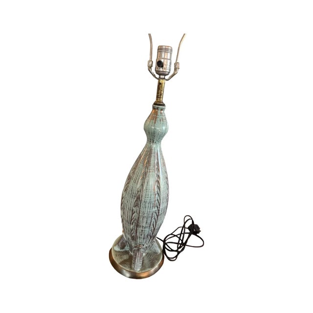 1950s Mid-Century Modern California Pottery Sputnik Lamp Aqua & Gold Splatter Glaze For Sale - Image 10 of 14