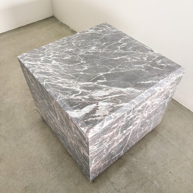 Stone Vintage Mid-Century Modern Square Honed Marble End Table / Display Stand For Sale - Image 7 of 10