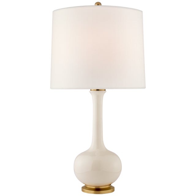Transitional Christopher Spitzmiller by Visual Comfort Signature Coy Medium Table Lamp in Ivory with Linen Shade For Sale - Image 3 of 3
