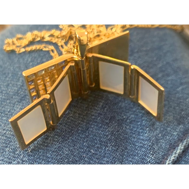 Transparent Sapphire & Diamond Photo Frame Book Pendant 8 Mother of Pearl Leaves 18K Gold For Sale - Image 8 of 18
