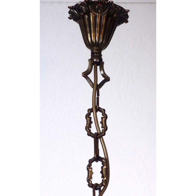 Mid-Century Modern Antique Brass Glass Chandelier, 1930s For Sale - Image 3 of 11