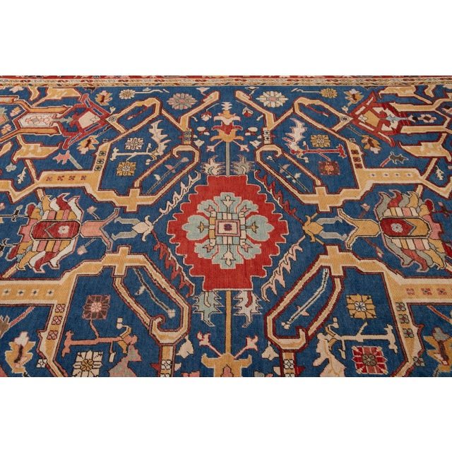 Red Vintage Turkish Handmade Navy Blue Wool Rug With Allover Motif For Sale In New York - Image 6 of 8