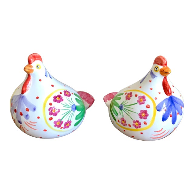 Mid Century Italian Faience Pottery Roosters- a Pair For Sale