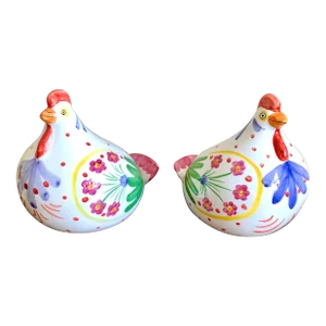 Mid Century Italian Faience Pottery Roosters- a Pair