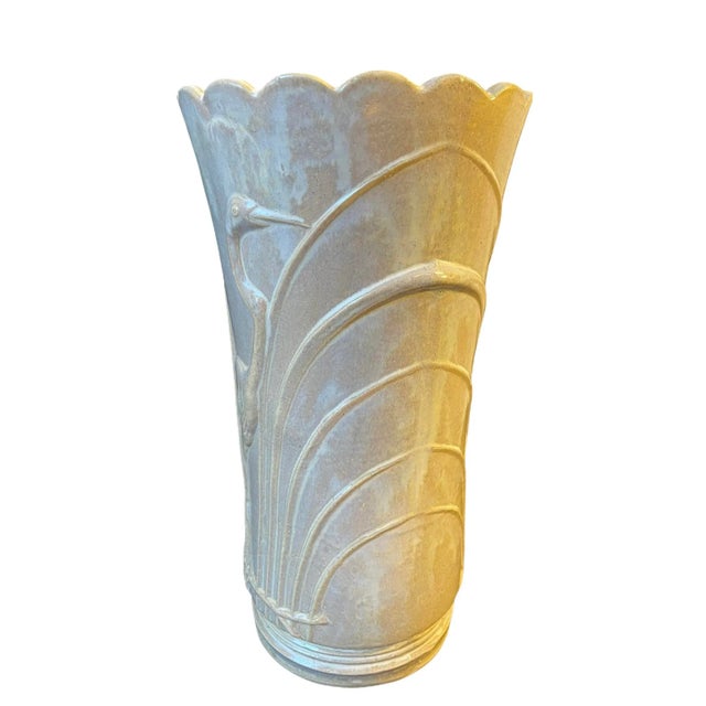 Vintage Artisan Sculpted Ceramic Vase With Crane in Grass Valley For Sale - Image 12 of 13