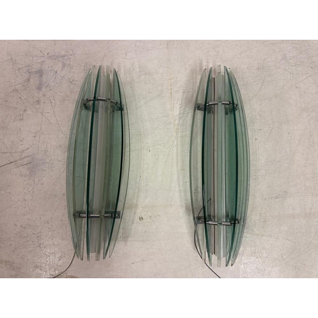 Blue Large Mid-Century Modern Italian Glass Wall Sconces by Veca, 1960s, Set of 2 For Sale - Image 8 of 9