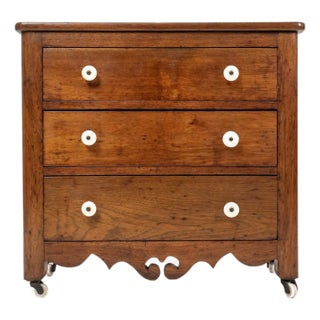 Late 19th Century Child’s Walnut Chest of Drawers With Porcelain Knobs For Sale