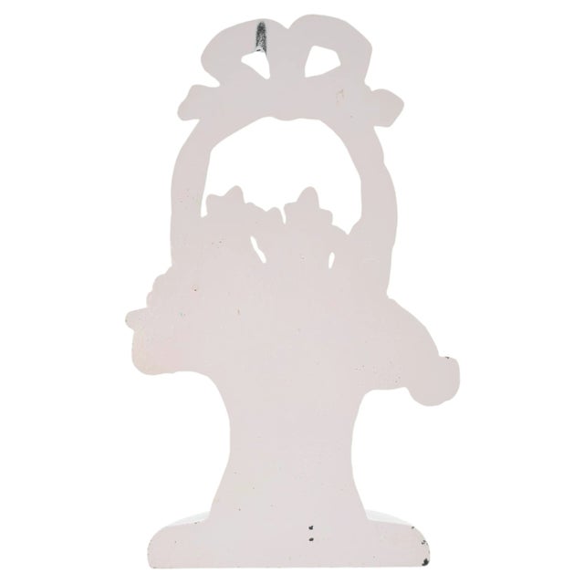 Metal Vintage Hubley Style Cast Iron Doorstop, White French Flower Basket Shabby Cottage Décor 10.75" For Sale - Image 7 of 10