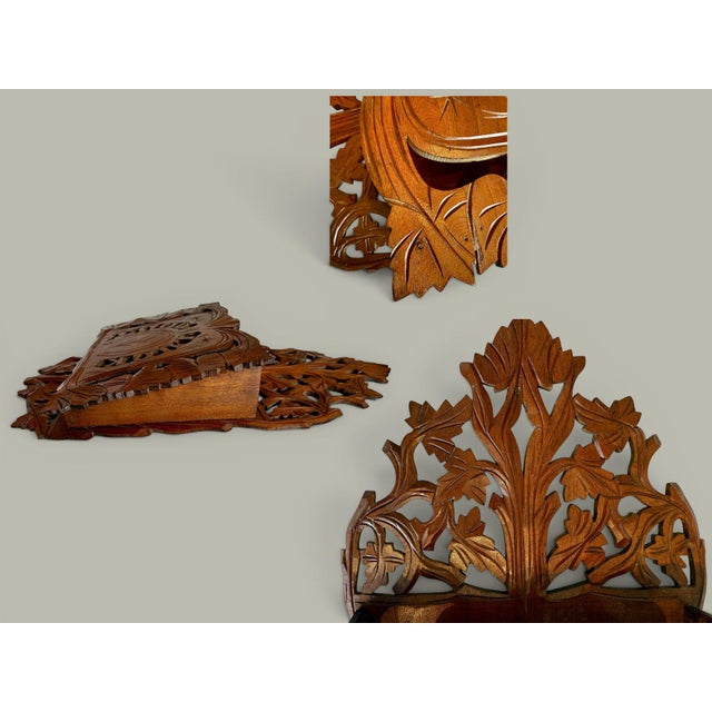 Victorian Carved Wood Wall Pocket-Horseshoe-Good Luck-Folk Art Hanging-Antique For Sale - Image 11 of 11