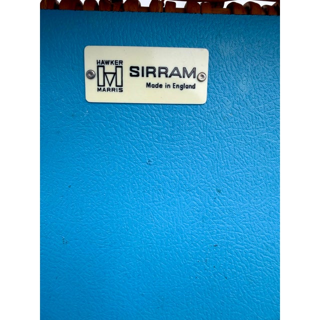 Vintage English Sirram Wicker Picnic Hamper Suitcase With Blue Interior & Plates For Sale - Image 9 of 14