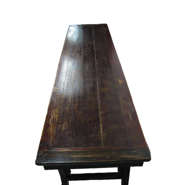96” Inch Long Antique Brown Chinese Altar Console Table – 3 Drawers For Sale - Image 11 of 13