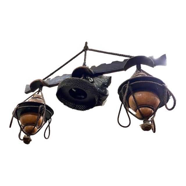 Vintage Handmade Yoke Ox Gourd Lighting Fixture Large For Sale