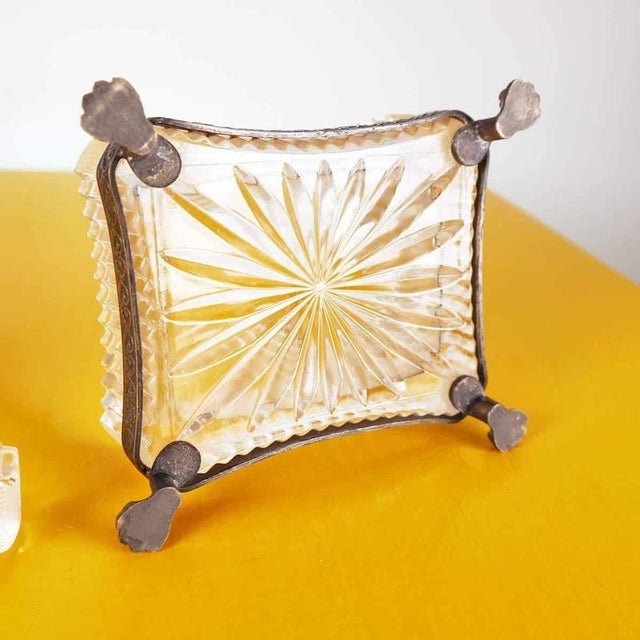Antique Ashtray in Glass and Decorated Metal For Sale - Image 10 of 11