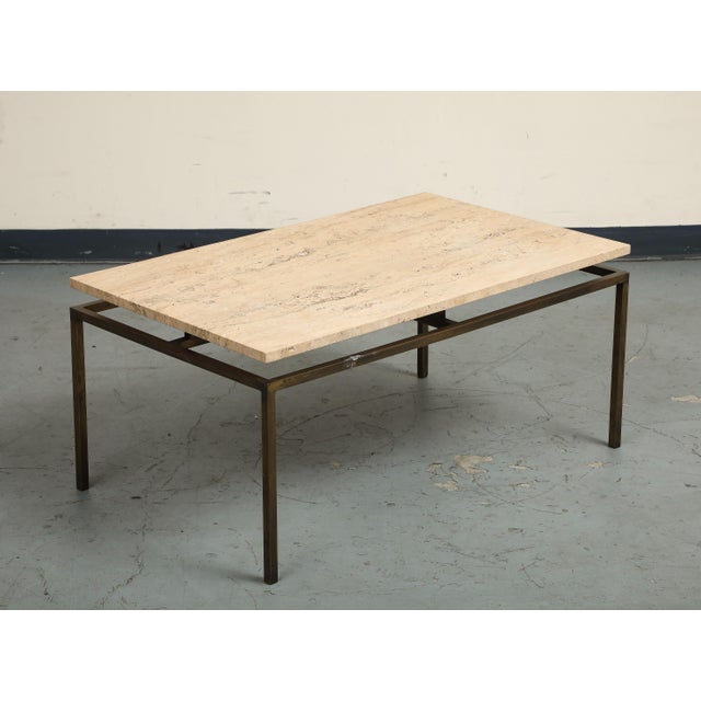 Brass Late 20th Century Modernist Brass Coffee Table With Travertine Top For Sale - Image 8 of 18