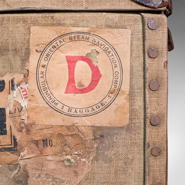 Antique Travel Trunk, English Canvas Case, Military Sporting Interest, Edwardian For Sale - Image 9 of 12