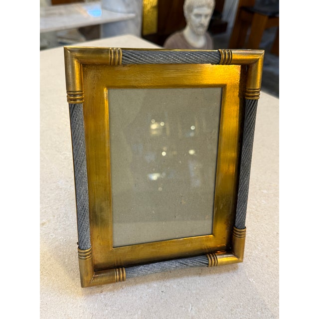 Metal Vintage Italian Brass Photo Frame With Steel Cable Detail, 1970s For Sale - Image 7 of 9